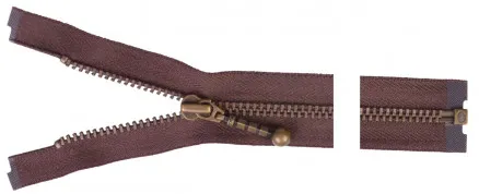 YKK Jaettava Vetoketju Antiikkimessinki 60cm 4mm Ruskea